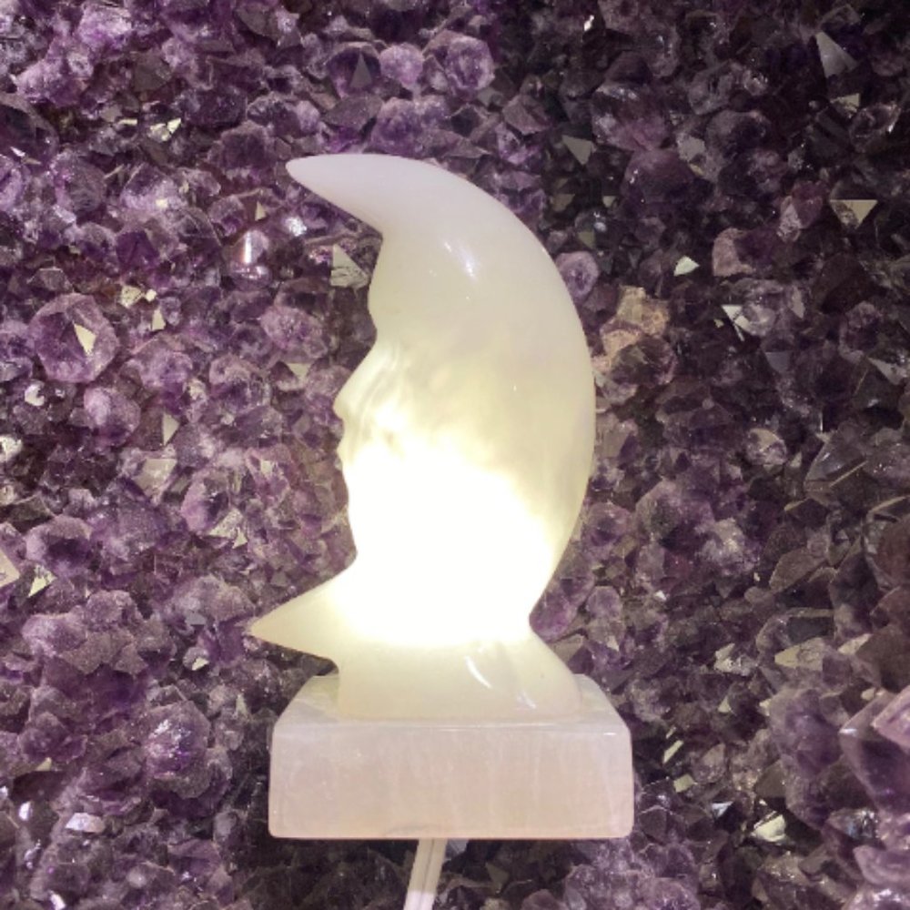 Onyx Moon Lamp, Boho Decor, Office Decor, Lighting Fixture, Unique Lighting